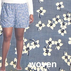 LANDSEND Wms Plus 100% Cotton Chambray Sleep Shorts, Side Pockets, 4.5” Inseam